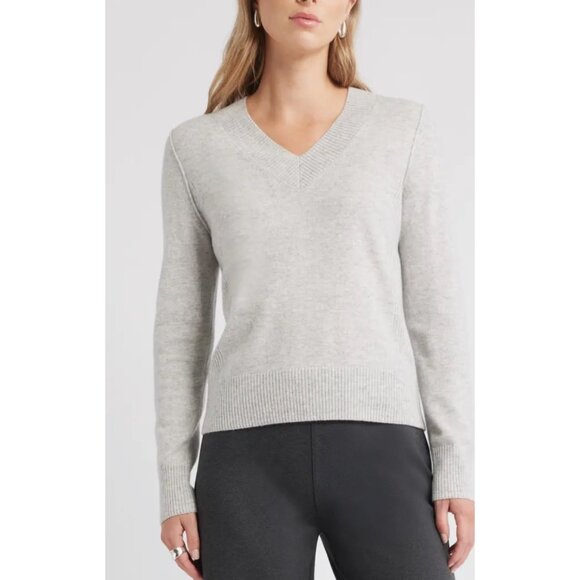 CASLON V-Neck GREY Cashmere wool Sweater Size M - Picture 1 of 8